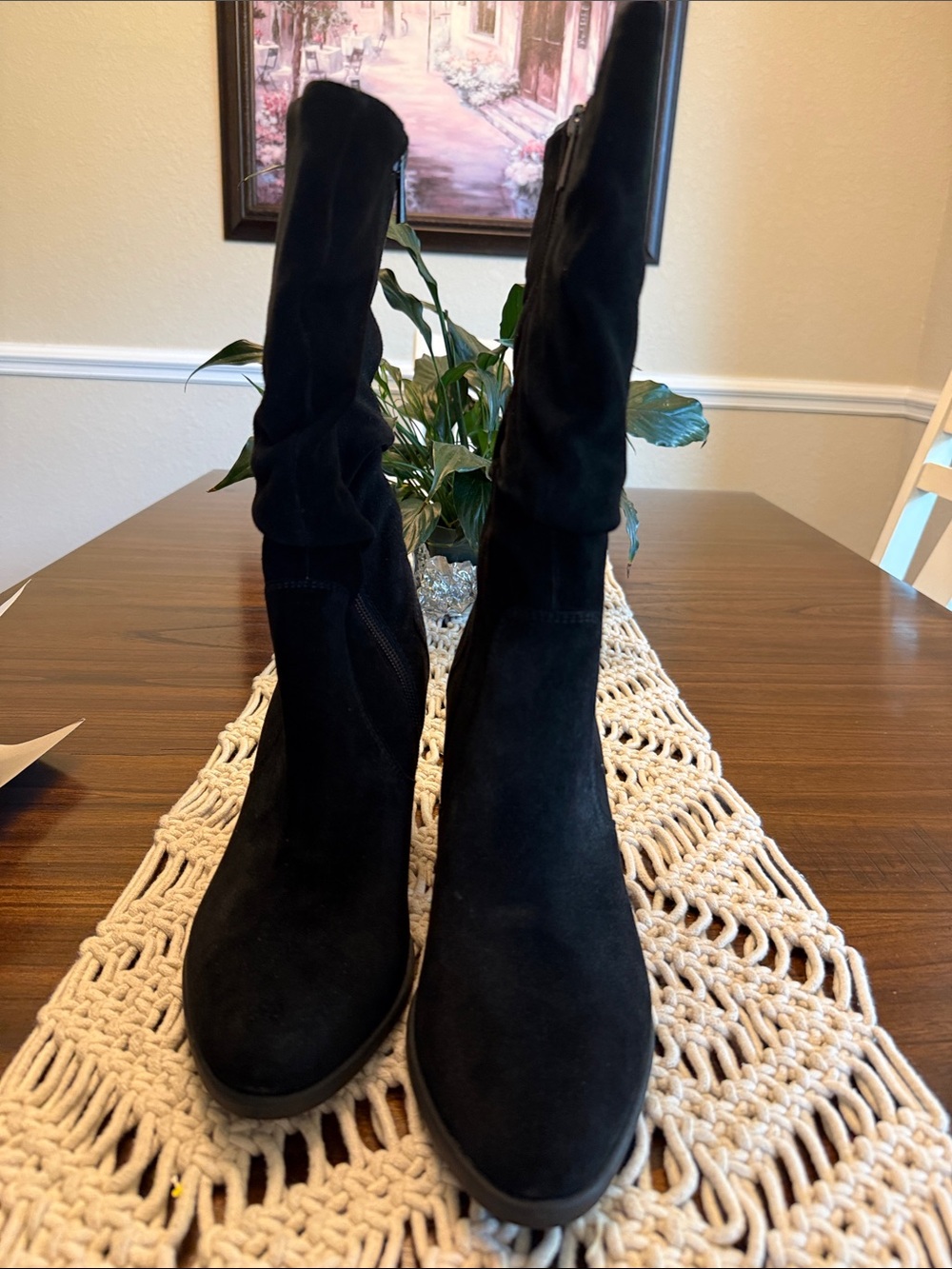 Earth Black Suede Mid-Calf Heeled Boots